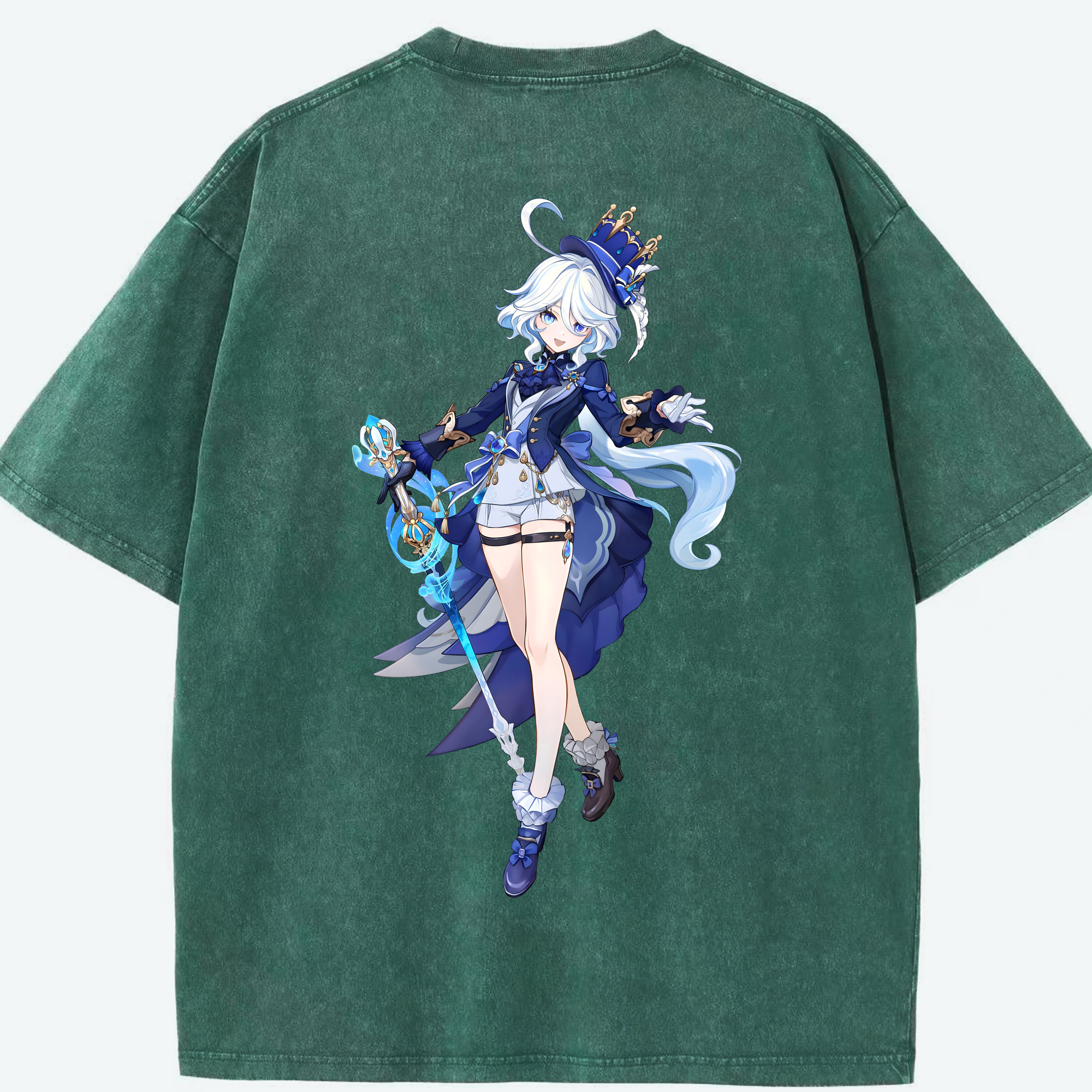 げんし神 フリーナ genshin Furina 綿100% ヴィンテージ風 半袖Tシャツ（背面プリント）